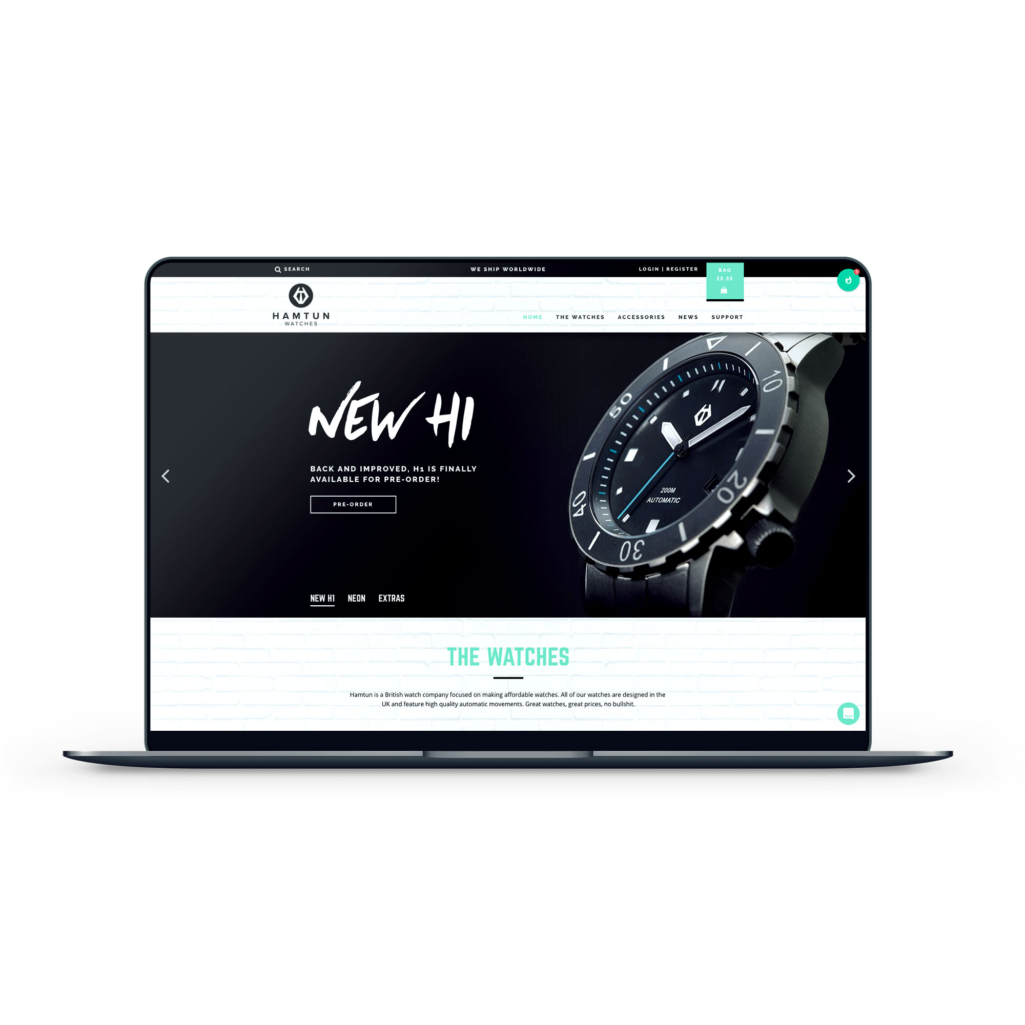 Hamtun Watches homepage webdesign portfolio