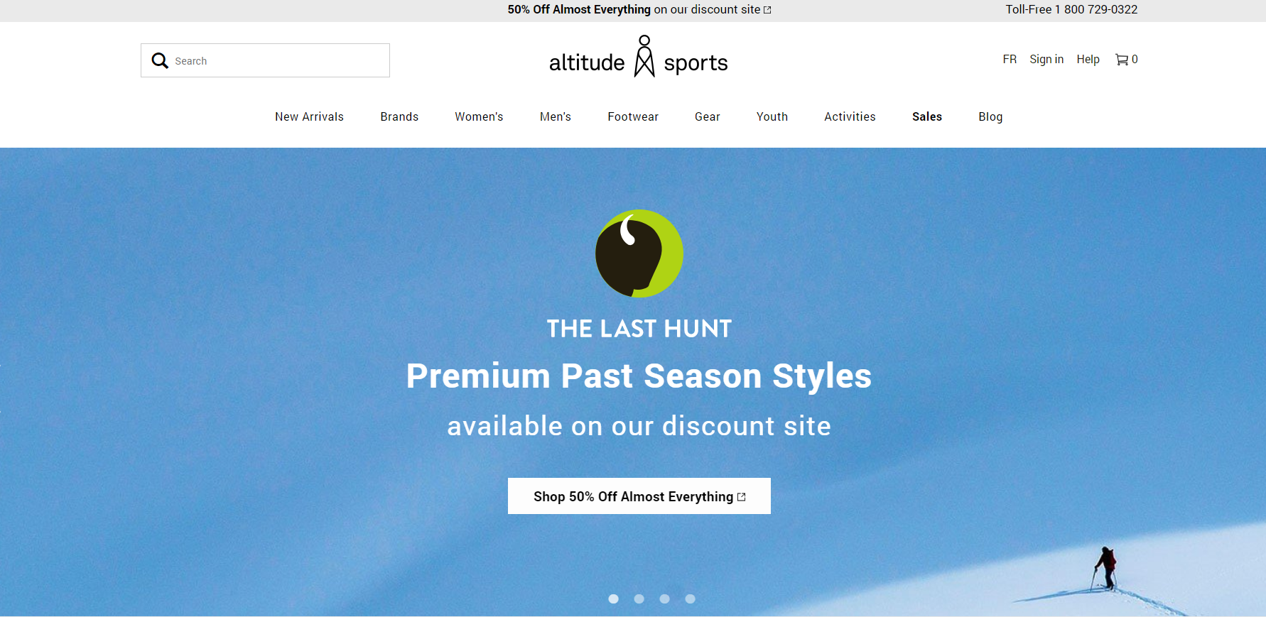 A screenshot of Altitude Sports' ecommerce store homepage.