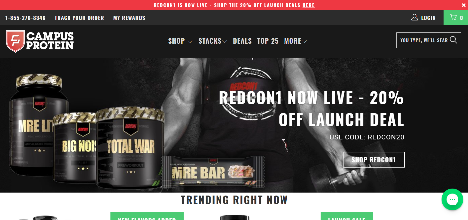 A screenshot of Campus Protein's ecommerce store homepage