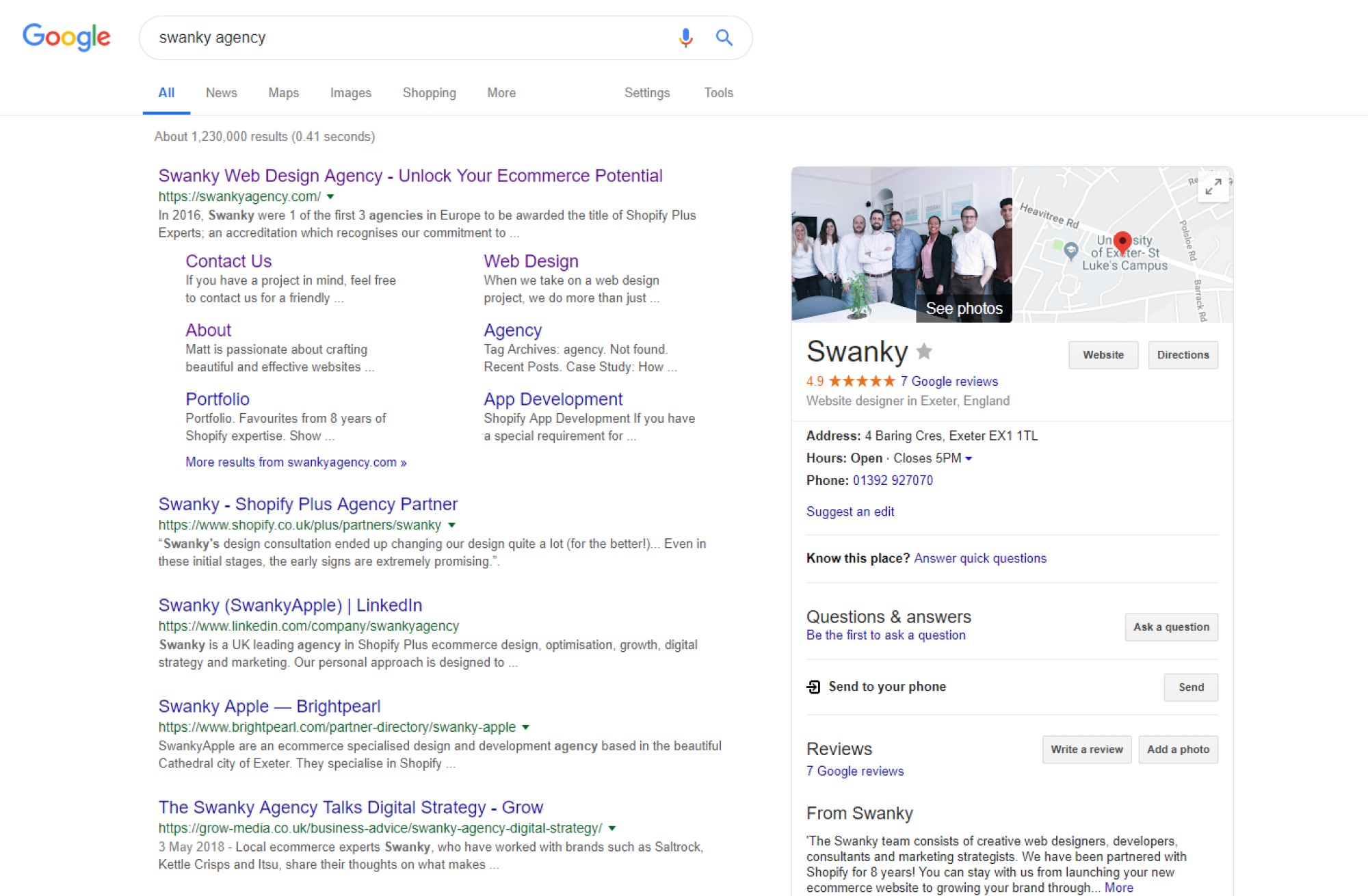 shopify seo tip screenshot of google image graph for swanky agency