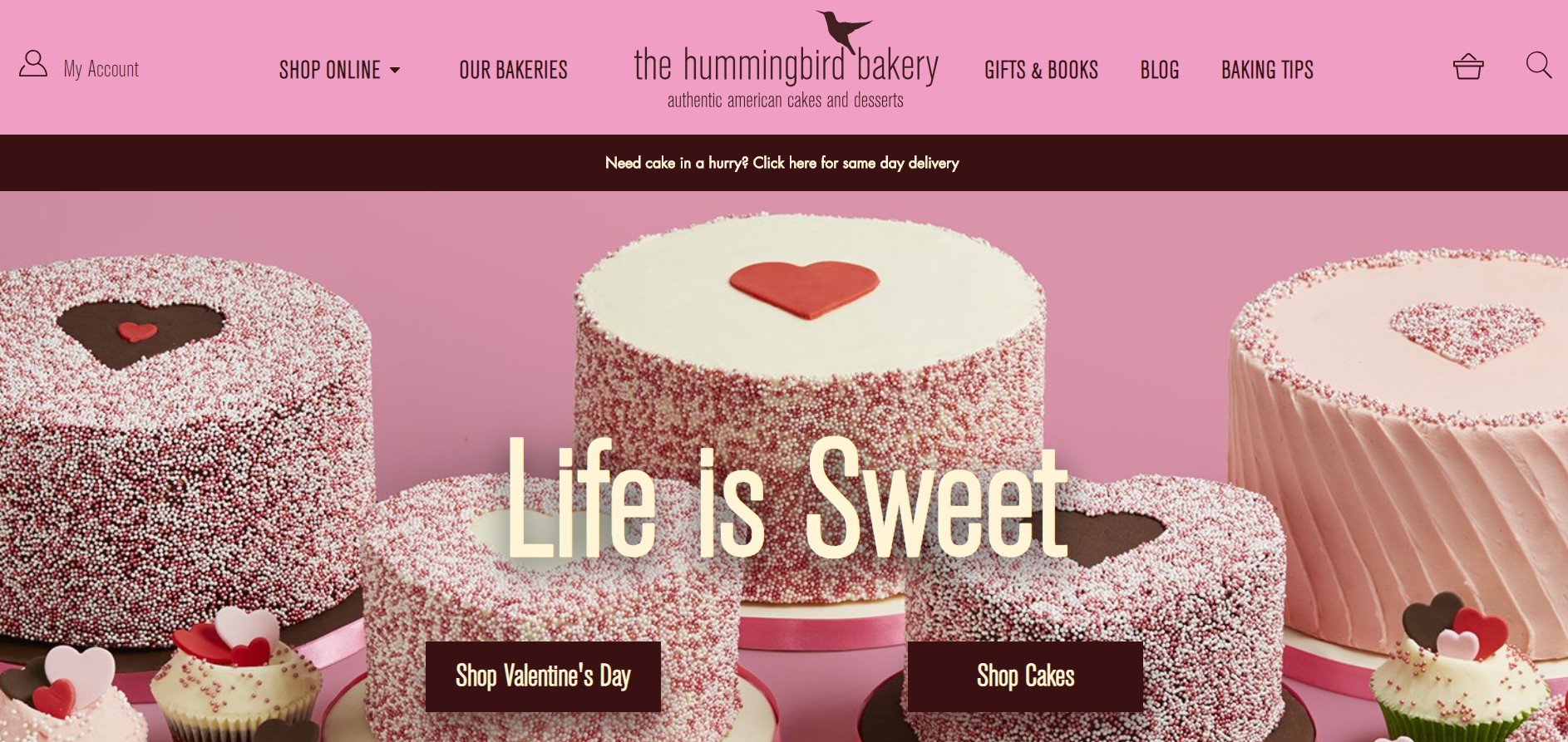 A screenshot of The Hummingbird Bakery's ecommerce store homepage.
