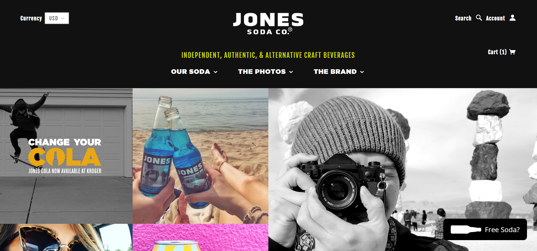 A screenshot of Jones Soda's ecommerce store homepage.