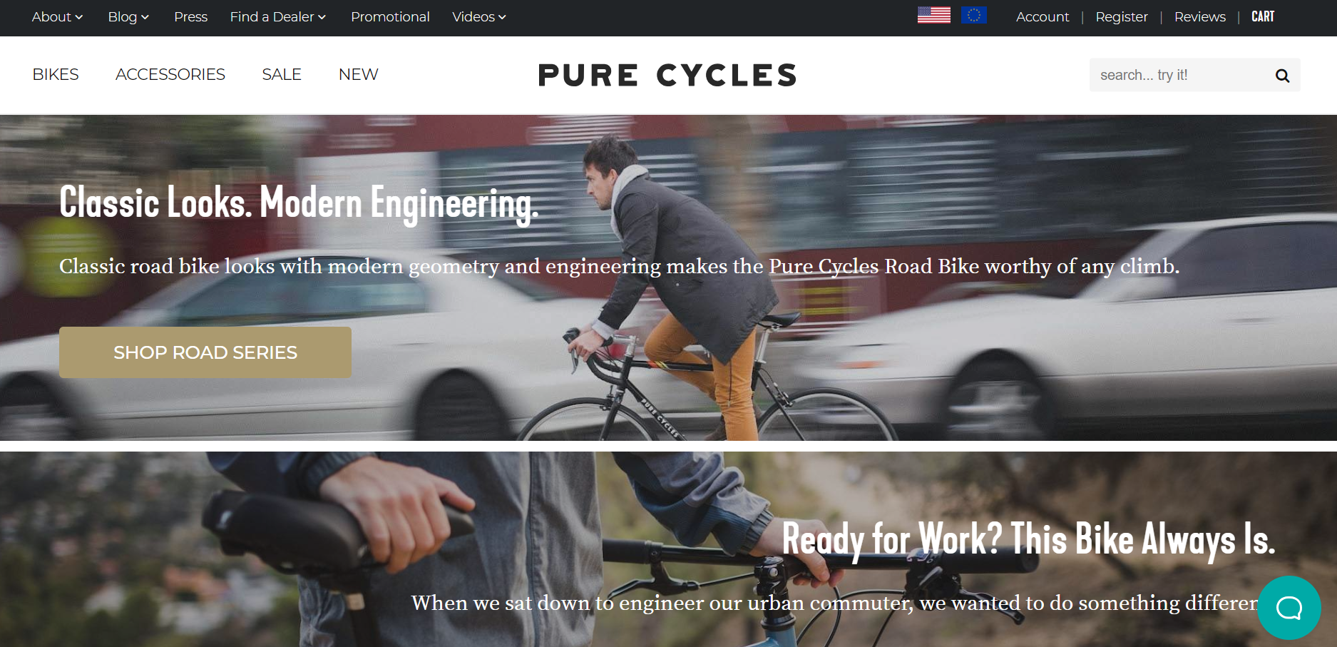 A screenshot of Pure Cycle's ecommerce store homepage.