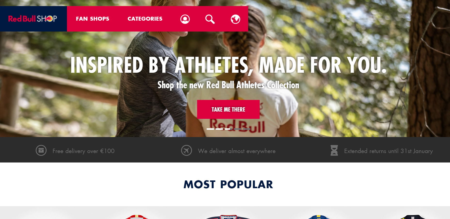 A screenshot of Red Bull's ecommerce store homepage.
