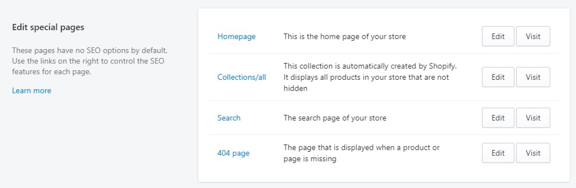 seo manager for shopify edit metadata on special pages screenshot