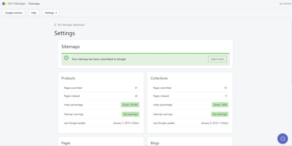 seo manager for shopify sitemaps screenshot