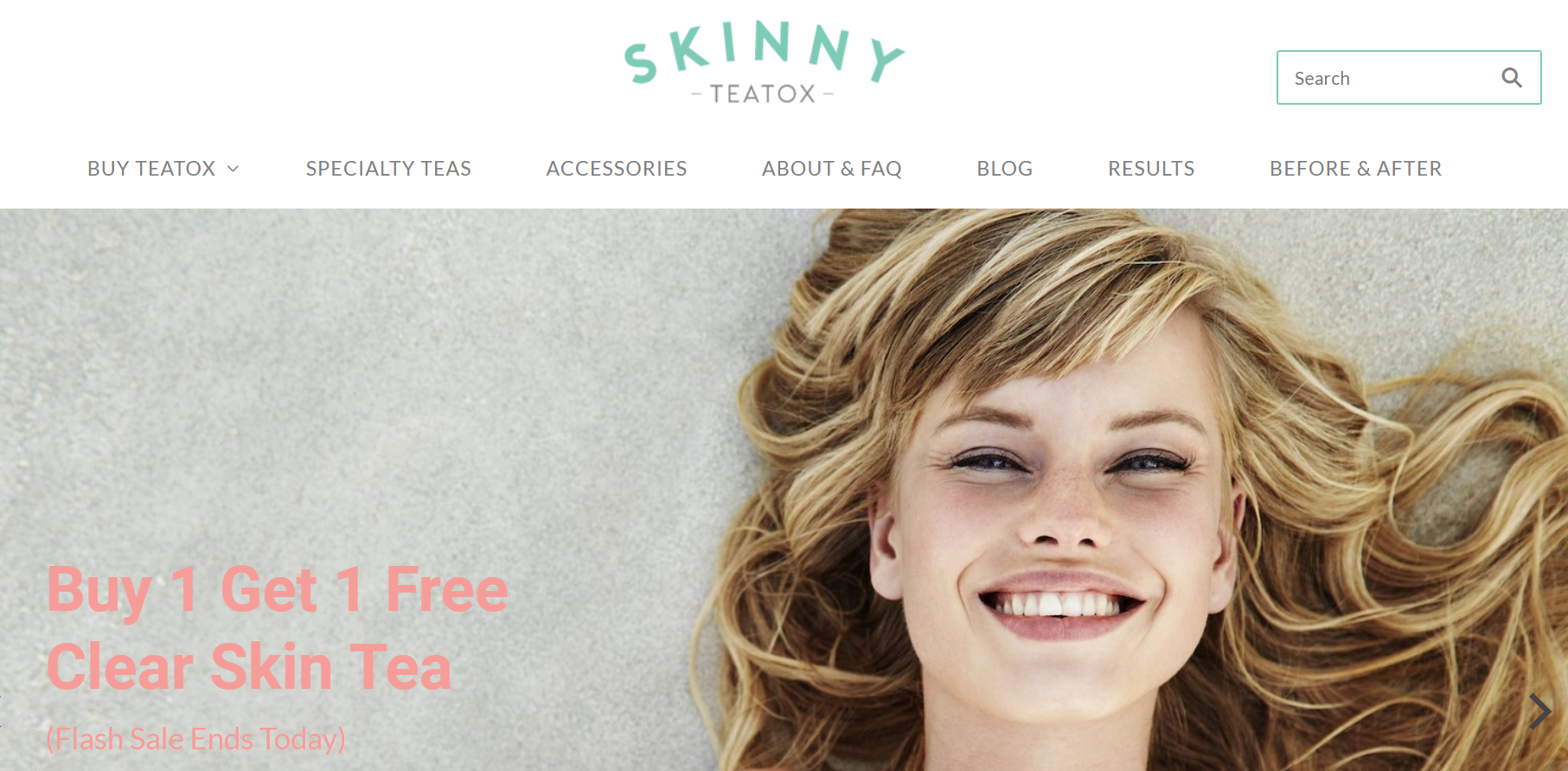 A screenshot of Skinny Teatox's online store showing a flash sale ecommerce promotion.