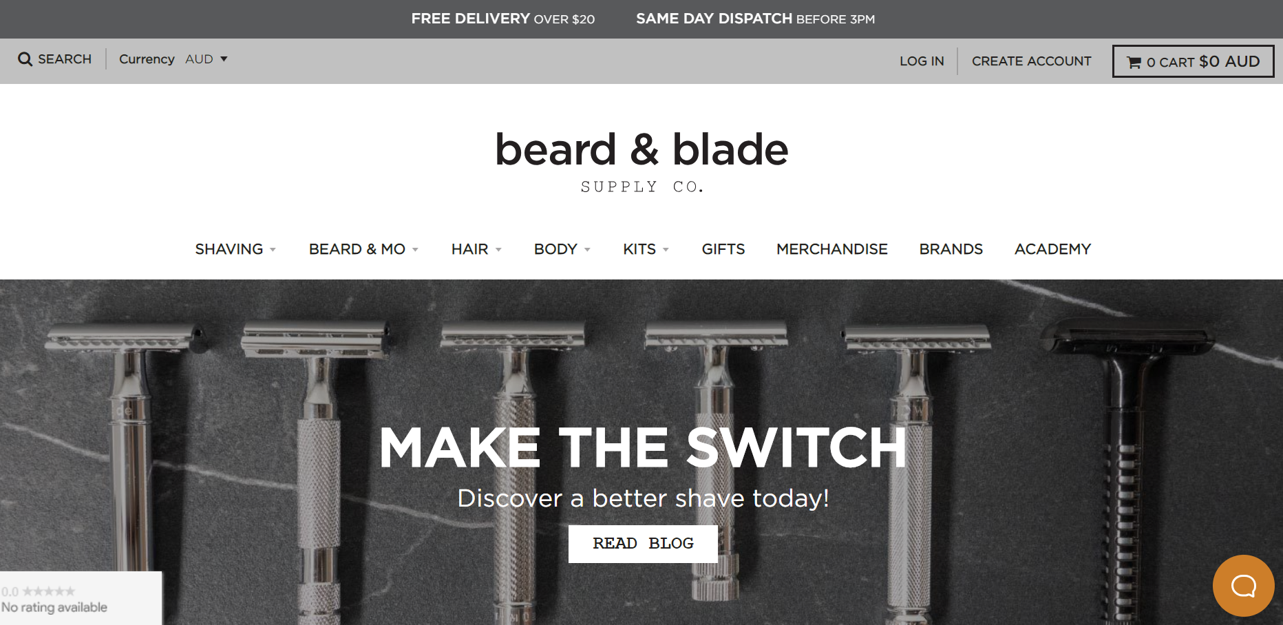A screenshot of Beard and Blade's ecommerce store homepage.
