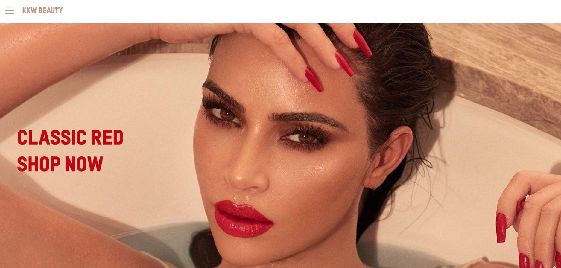 A screenshot of KKW Beauty's ecommerce store homepage.