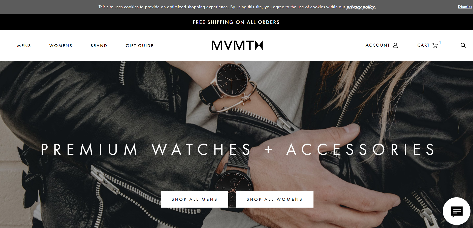 A screenshot of MVMT's ecommerce store homepage.