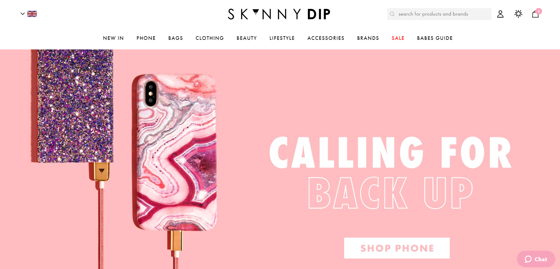 A screenshot of Skinnydip's ecommerce store homepage.