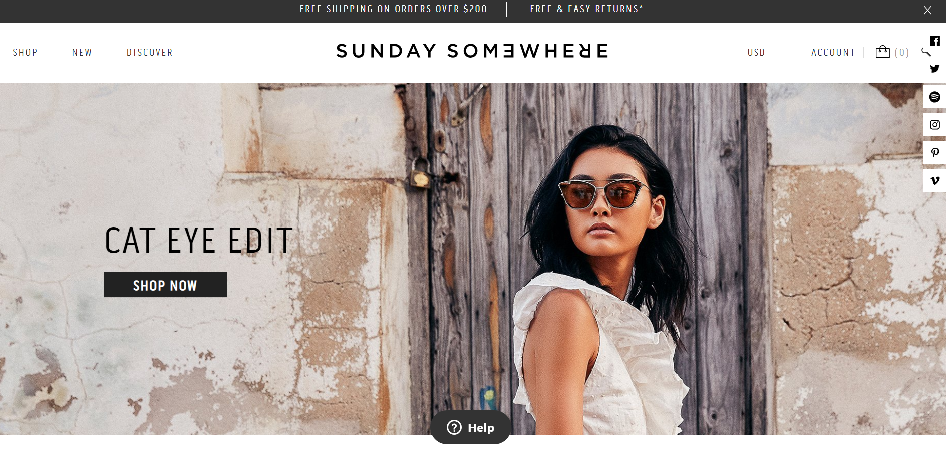 A screenshot of Sunday Somewhere's ecommerce store homepage.