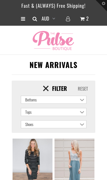A mobile screenshot showing the proposed new collection filters on The Pulse Boutique's Shopify Plus ecommerce store.