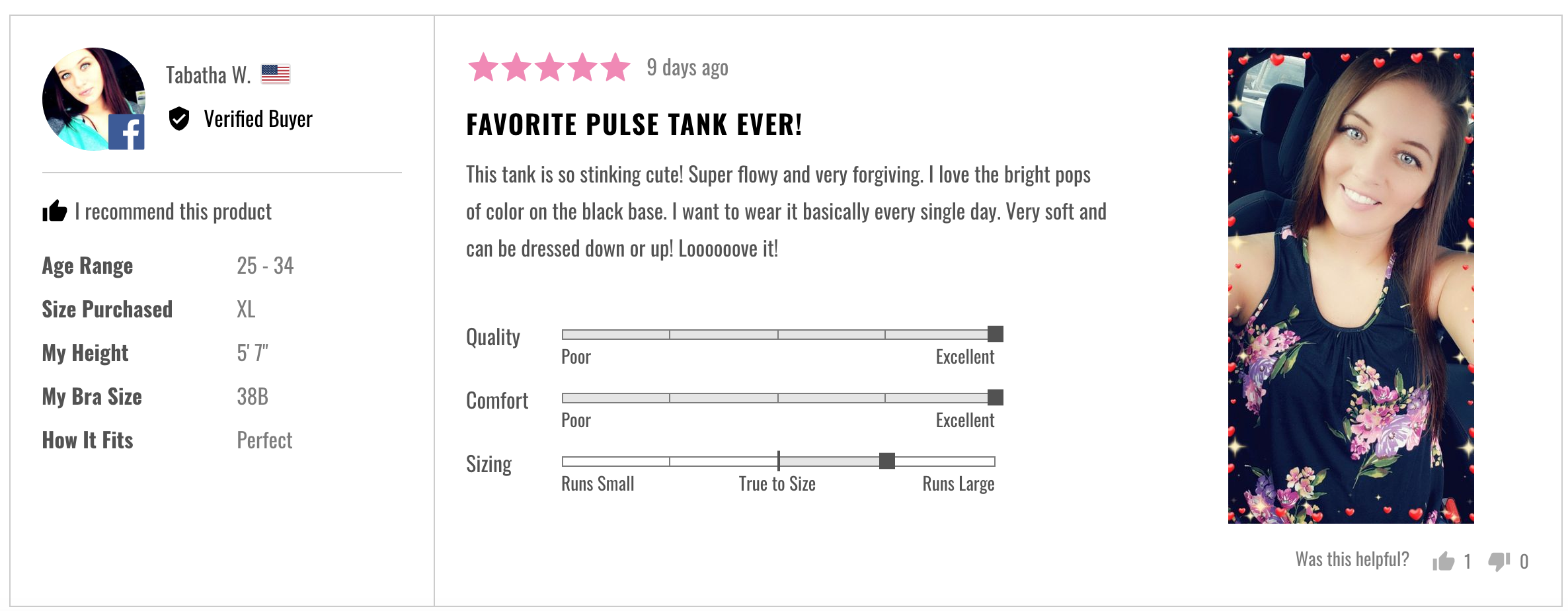 An example of an Okendo customer review profile on The Pulse Boutique online store.