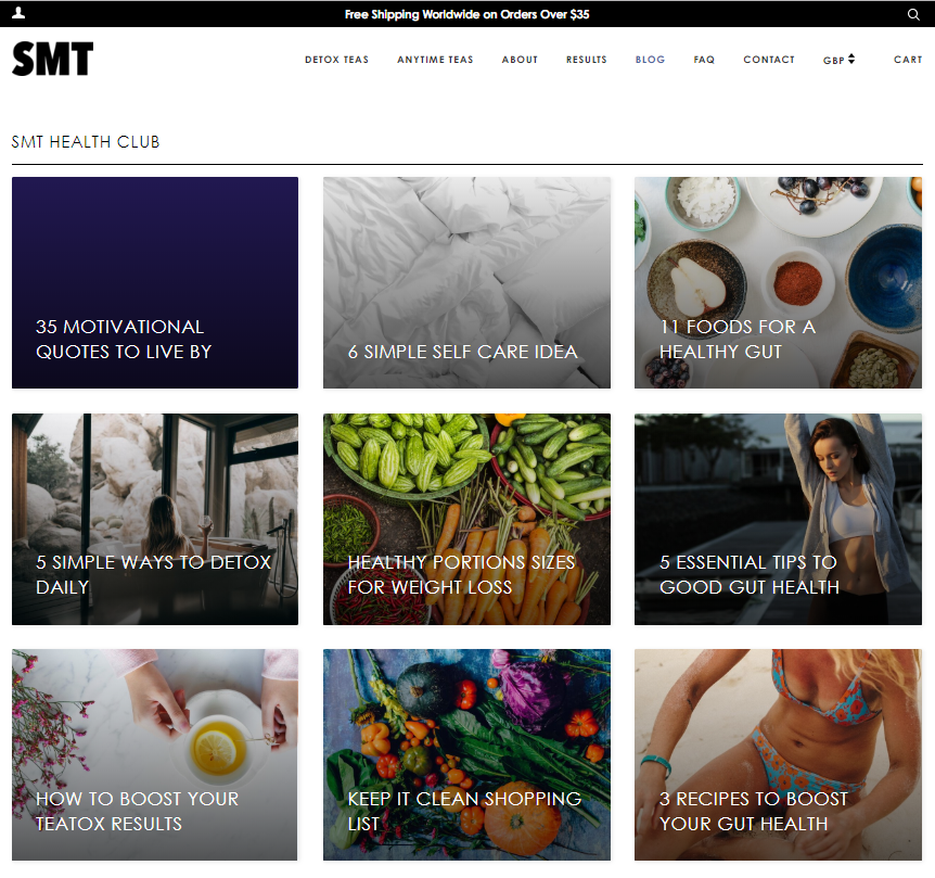 A screenshot of Skinny Me Tea's ecommerce blog.