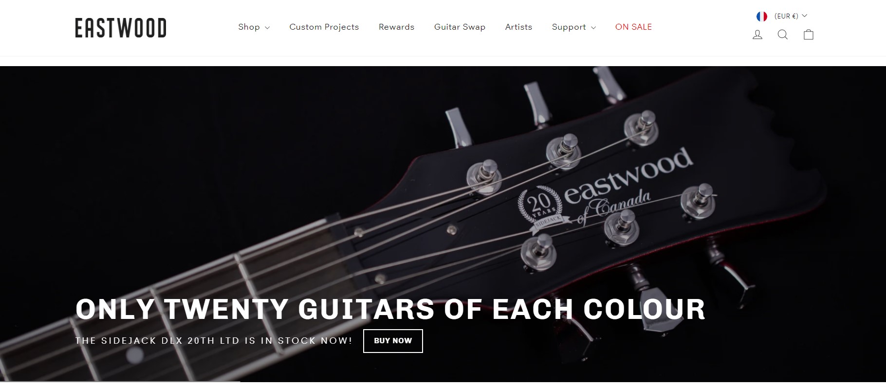 Screenshot of Eastwood guitars homepage