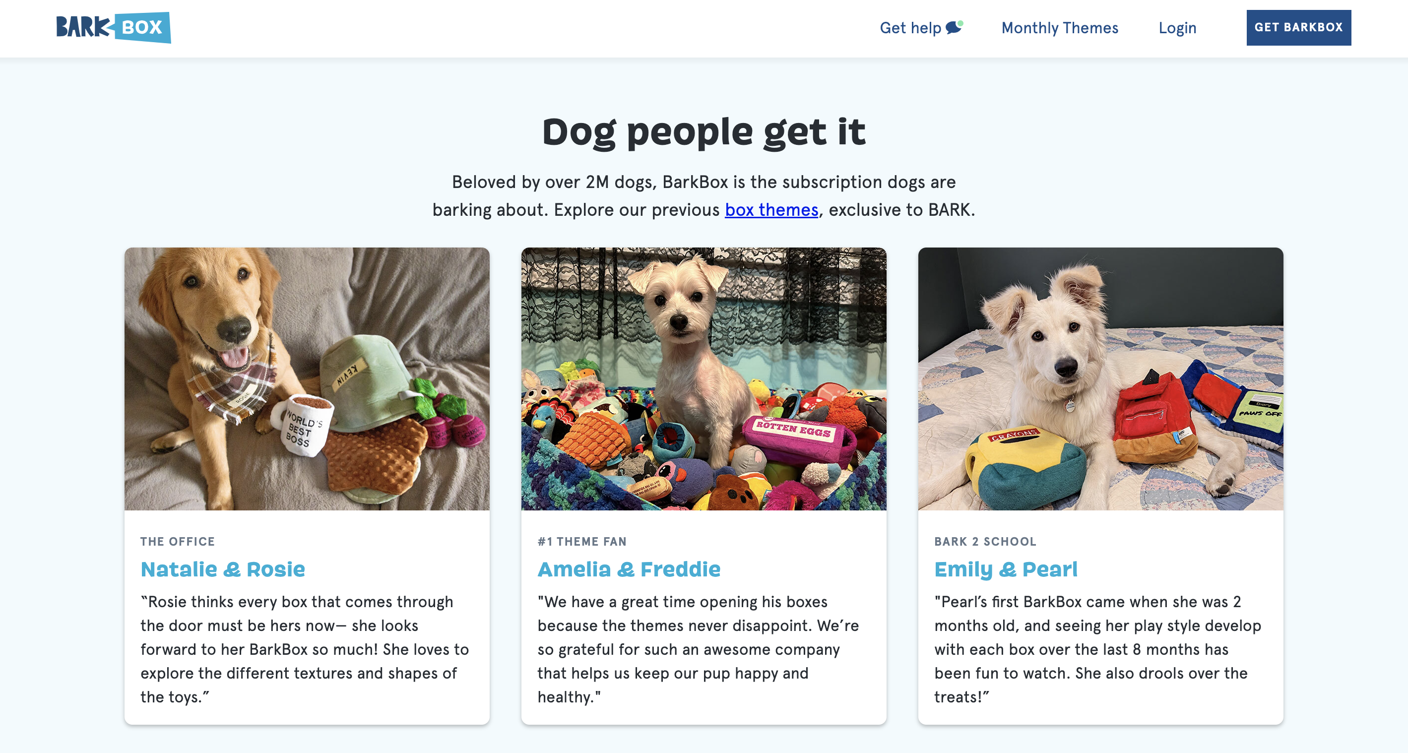 A screenshot from Barkbox's website showing an example of visual customer reviews.