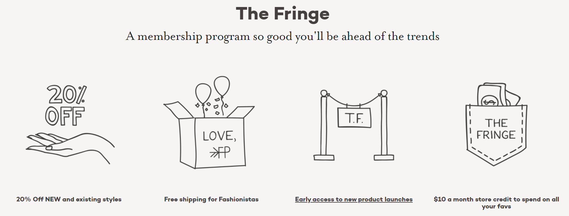 Screenshot of what The Fringe's access subscription offers customers; one of the three types of subscription models.