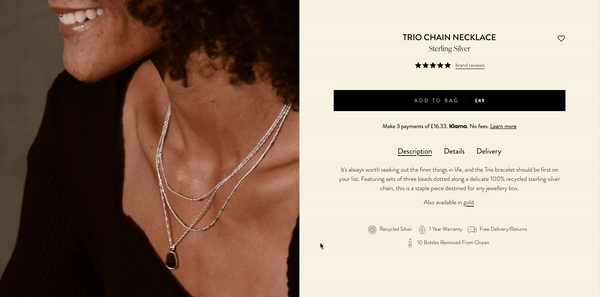 GIF on loop showing stacking necklaces on models for Daisy's Shopify jewellery store. 