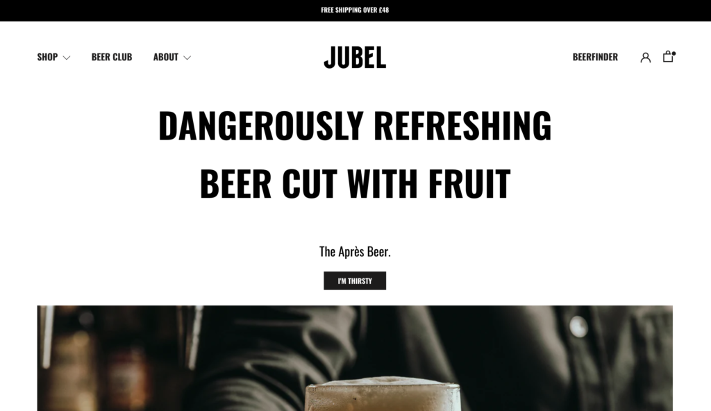 Screenshot of Jubel's beer ecommerce homepage