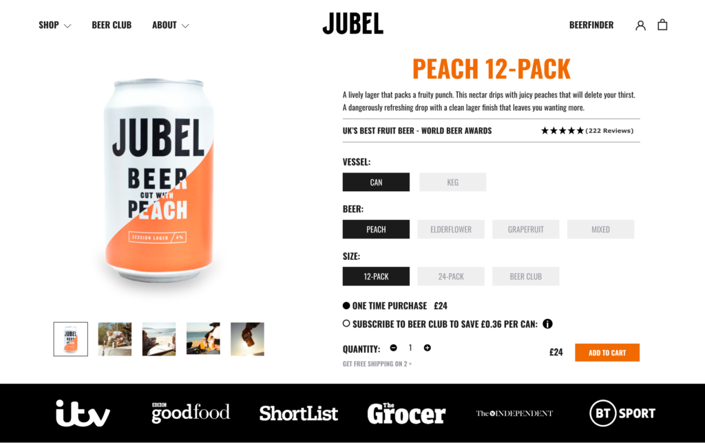 Screenshot of Jubel's product page, containing social proof.
