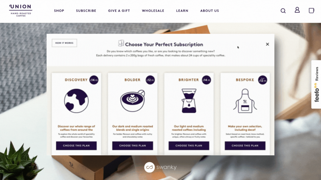 Screenshot from Union Roasters showing how customers can give their taste preferences and how they brew coffee at home - a strong example of how to avoid subscription ux mistake #6