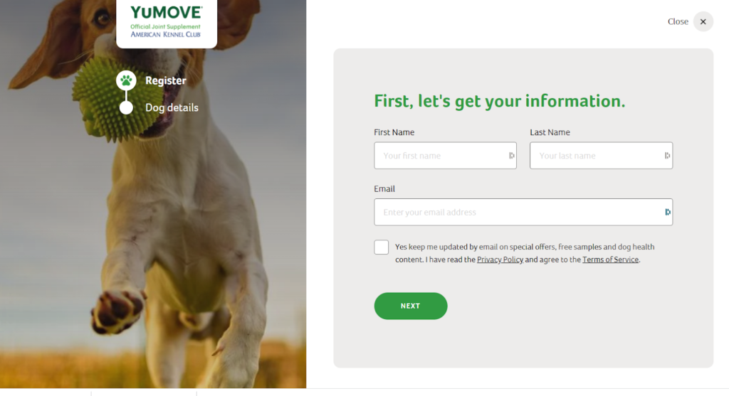 Screenshot demonstrating the form YuMOVE use to capture customer details at the start of the subscription process.