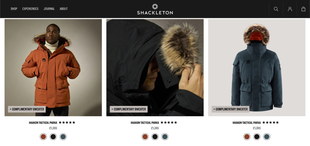 Screenshot of product page from Shackleton showing how star ratings were used.