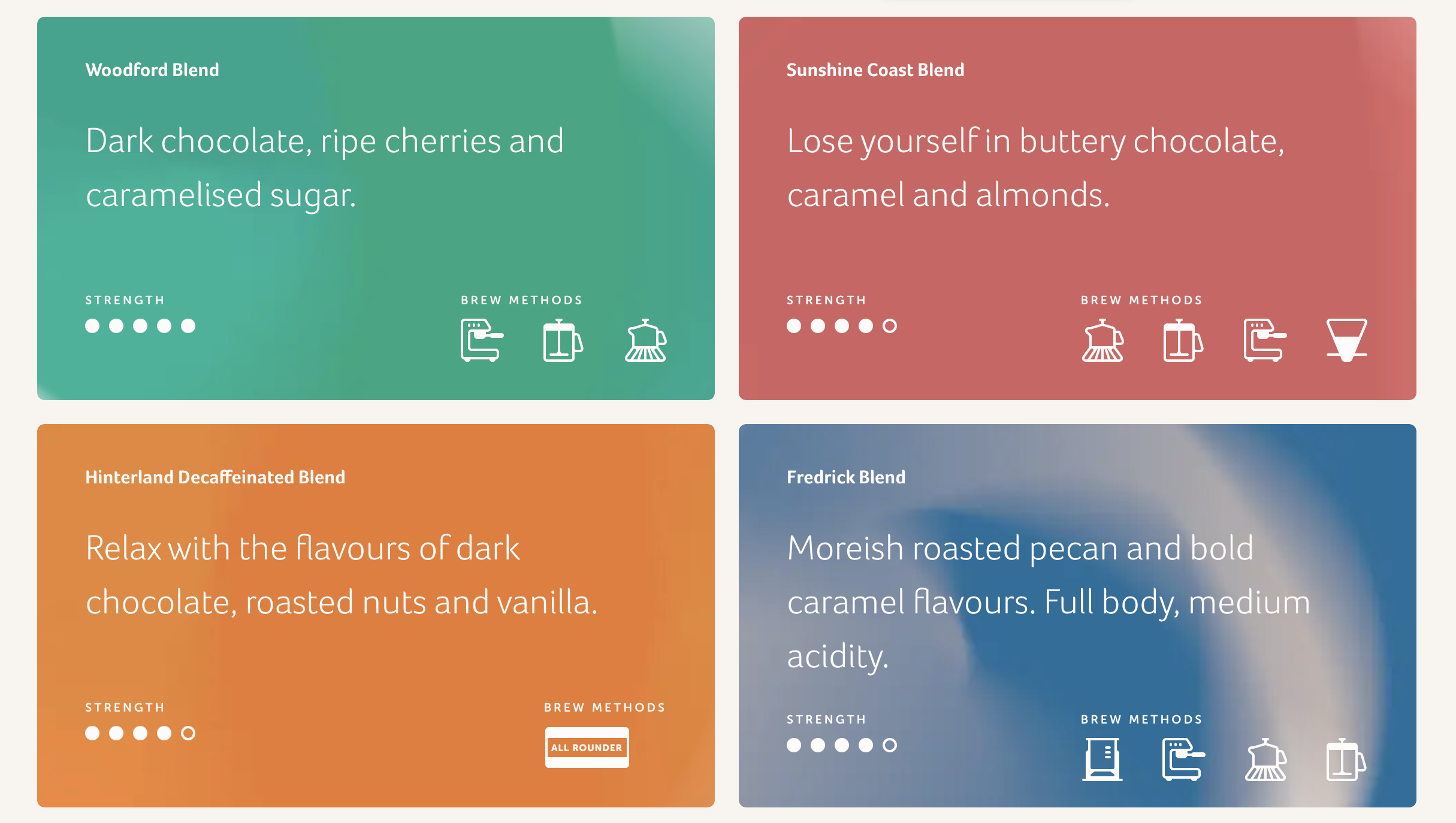A screenshot showing the product tiles on the collection page of Montville Coffee's Shopify website.