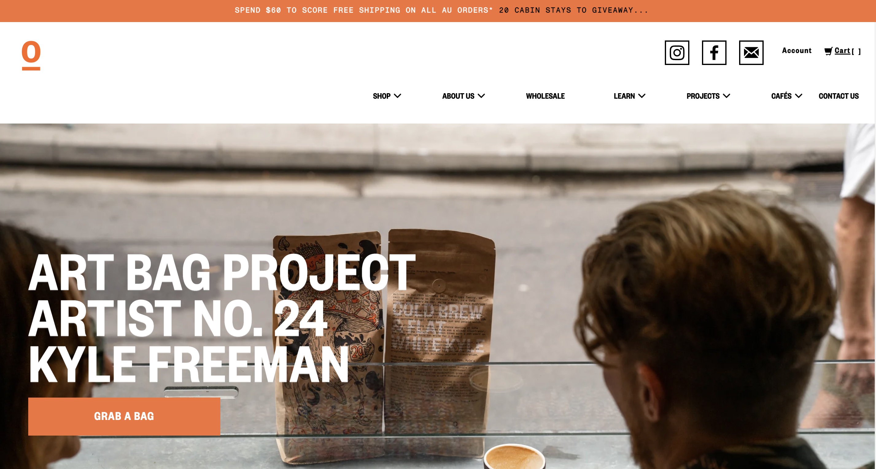 A screenshot showing above the fold on Single O's Shopify coffee store.