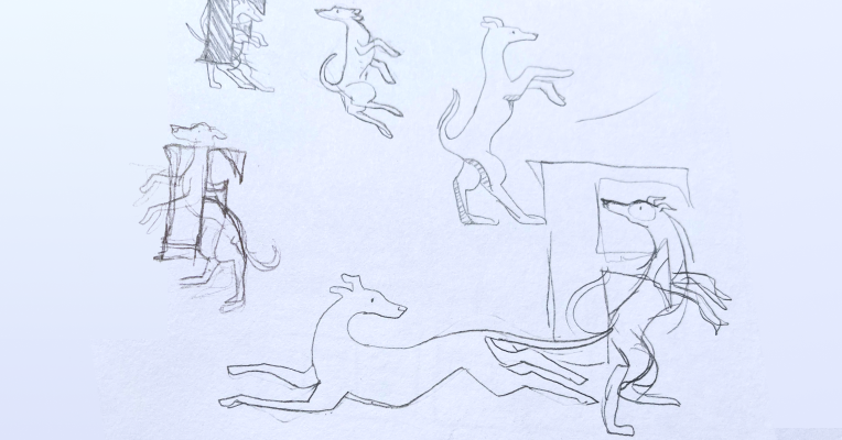 Photo of Gerogia's illustration sketches with pencil and paper.