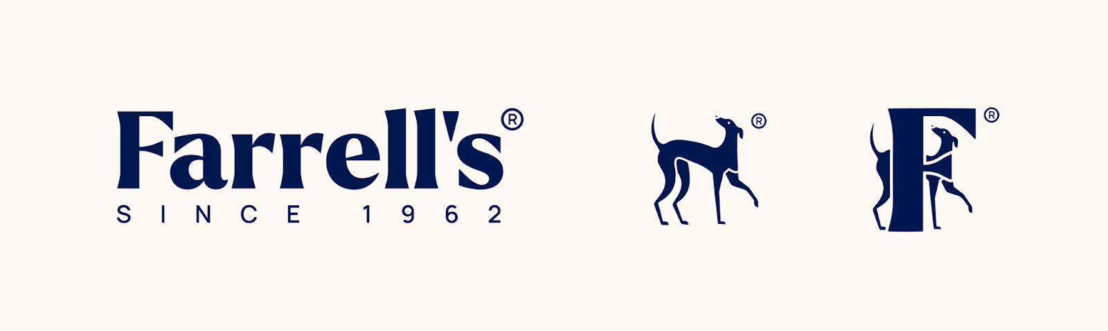 Screenshot of three Farrell's logo versions, one text logo and two illustration logos.