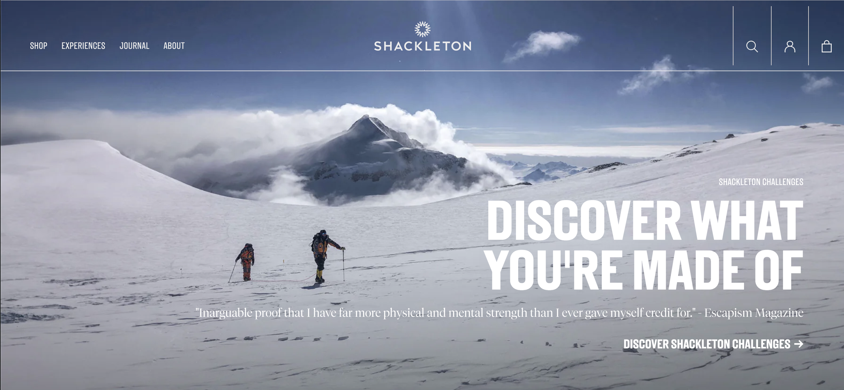 Screenshot of Shackleton homepage.
