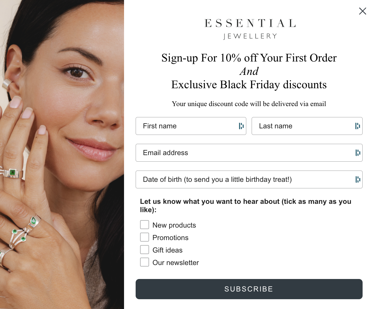 Screenshot of email sign up form. 