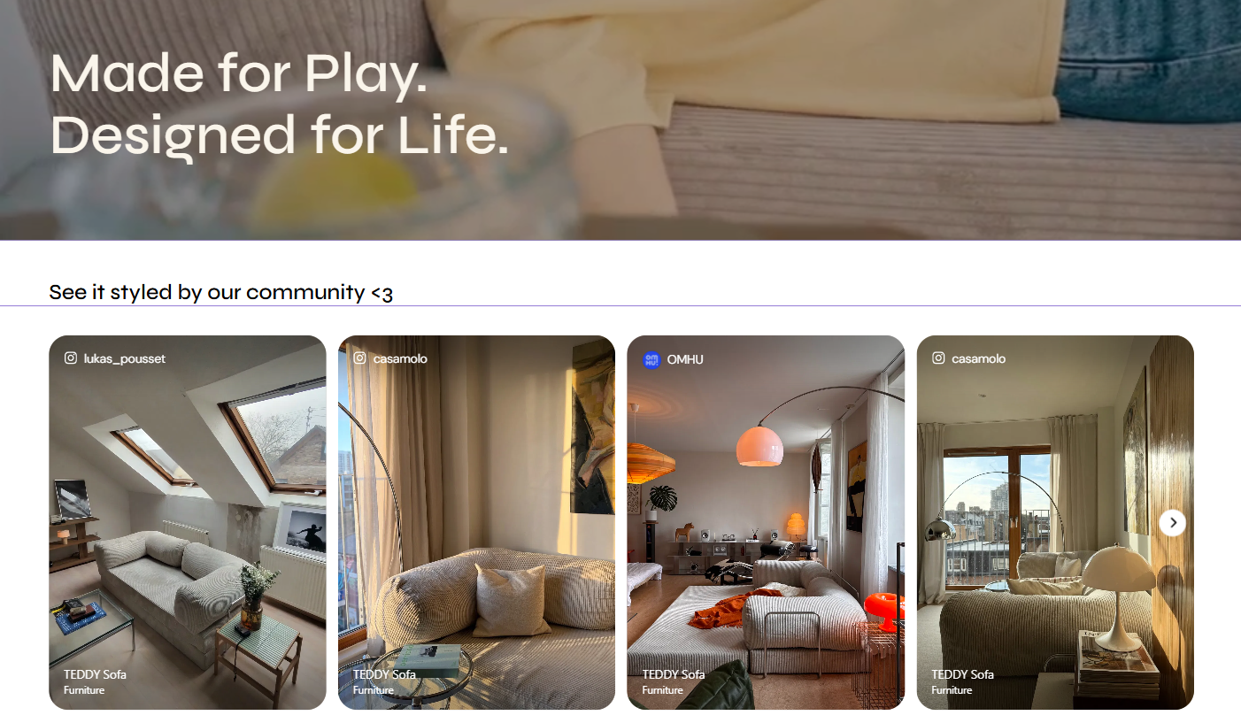 Screenshot of the community section of the website